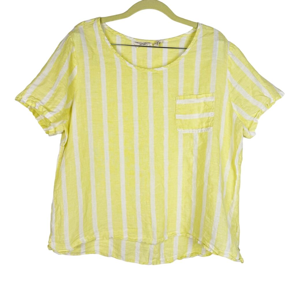 Christian Siriano New York Yellow Striped 100% Linen Relaxed Fit Top‎ Sz XL